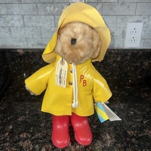 Rare Vintage 1985 Paddington Bear Plush Stuffed Yellow Raincoat Hat Red Boots...